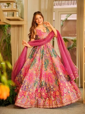 Jimmy Organza Silk Digital Print Anarkali Gown