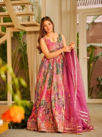 Jimmy Organza Silk Digital Print Anarkali Gown