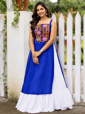 Kachchi Work Royal Blue Colour Navratri Lehenga