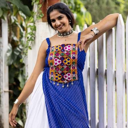 Kachchi Work Royal Blue Colour Navratri Lehenga