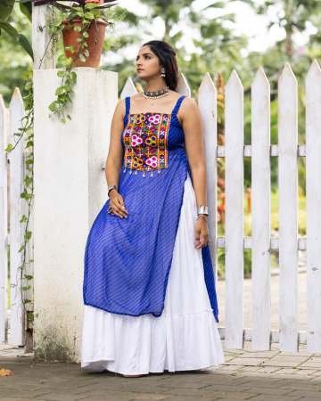 Kachchi Work Royal Blue Colour Navratri Lehenga