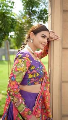 Kalamkari Print Chinon Fabric South Indian Lehenga