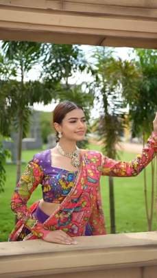 Kalamkari Print Chinon Fabric South Indian Lehenga