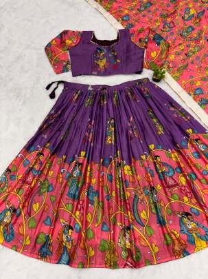 Kalamkari Print Chinon Fabric South Indian Lehenga