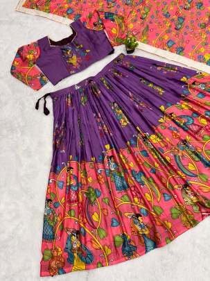 Kalamkari Print Chinon Fabric South Indian Lehenga