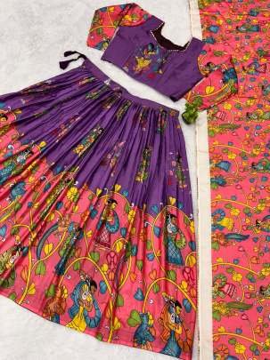 Kalamkari Print Chinon Fabric South Indian Lehenga