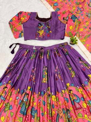 Kalamkari Print Chinon Fabric South Indian Lehenga