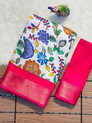 Kalamkari Printing Dark Pink Dola Silk Saree