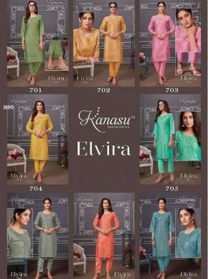 Kanasu Elvira Heavy Diable Chanderi Silk Kurti Pant Set
