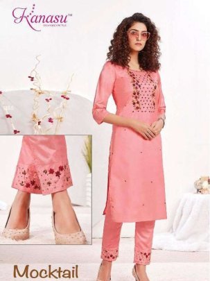 Kanasu Mocktail 2 Pcs Diable Beautiful  Silk Kurti Pant Set