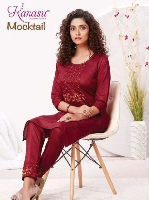 Kanasu Mocktail 2 Pcs Diable Beautiful  Silk Kurti Pant Set