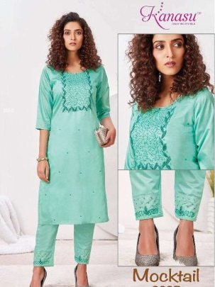 Kanasu Mocktail 2 Pcs Diable Beautiful  Silk Kurti Pant Set