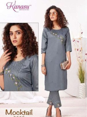 Kanasu Mocktail 2 Pcs Diable Beautiful  Silk Kurti Pant Set