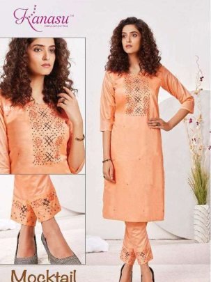 Kanasu Mocktail 2 Pcs Diable Beautiful  Silk Kurti Pant Set