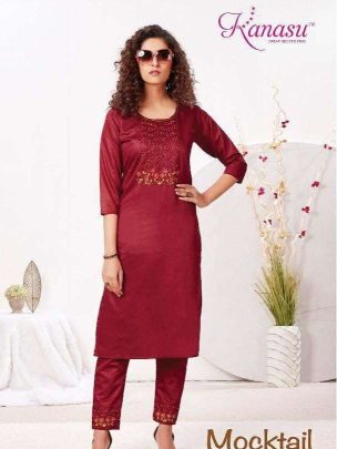 Kanasu Mocktail 2 Pcs Diable Beautiful  Silk Kurti Pant Set