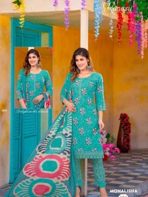 Kanasu Monalisha Cotton Casual Wear Kurti Pant Dupatta Set