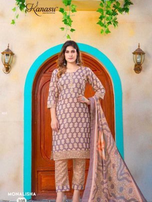 Kanasu Monalisha Cotton Casual Wear Kurti Pant Dupatta Set