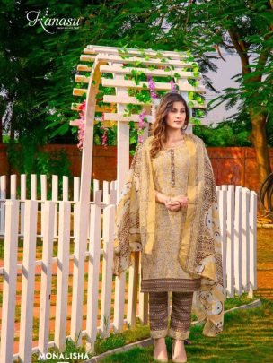 Kanasu Monalisha Cotton Casual Wear Kurti Pant Dupatta Set