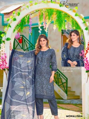 Kanasu Monalisha Cotton Casual Wear Kurti Pant Dupatta Set