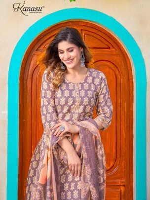 Kanasu Monalisha Cotton Casual Wear Kurti Pant Dupatta Set