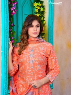 Kanasu Monalisha Cotton Casual Wear Kurti Pant Dupatta Set