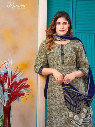 Kanasu Monalisha Cotton Casual Wear Kurti Pant Dupatta Set