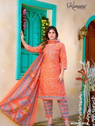 Kanasu Monalisha Cotton Casual Wear Kurti Pant Dupatta Set