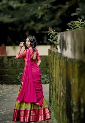 Kanchipuram  Fabric Zari Weaving Work Half Lehenga Saree