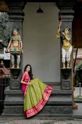 Kanchipuram  Fabric Zari Weaving Work Half Lehenga Saree