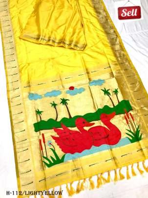 Kanchivram Silk Light Yellow Saree With Printed Duck