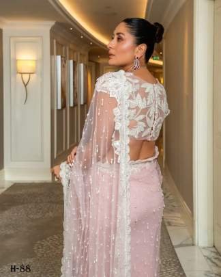 Kareena Kapoor Bollywood Light Pink Net Saree With Embroidery Work