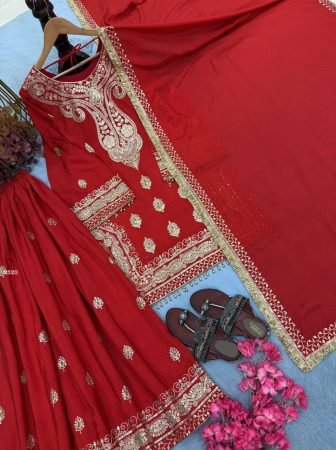 Karva Chauth Special Chinon Embroidered  Palazzo Suit Set