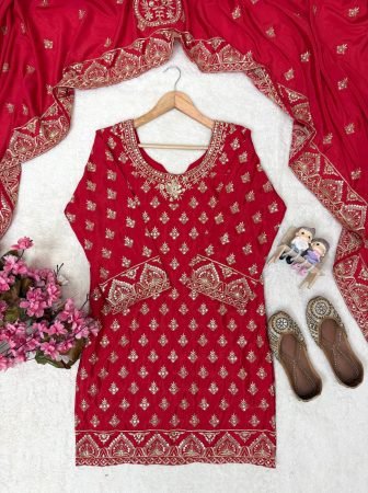 Karva Chauth Special Chinon Embroidered Kurti Sharara Set