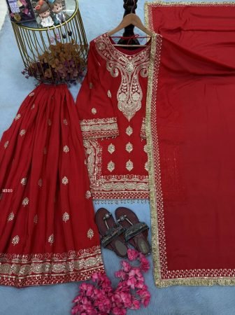 Karva Chauth Special Chinon Embroidered  Palazzo Suit Set