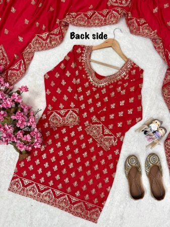 Karva Chauth Special Chinon Embroidered Kurti Sharara Set