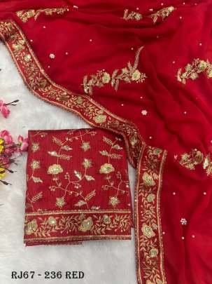 karva chauth Special Red Soft Georgette Zari Sequence Work Saree