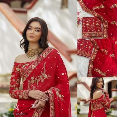 karva chauth Special Red Soft Georgette Zari Sequence Work Saree