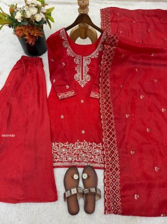 Karvachauth  Special Red Palazzo Suit Set With Embroidered Dupatta