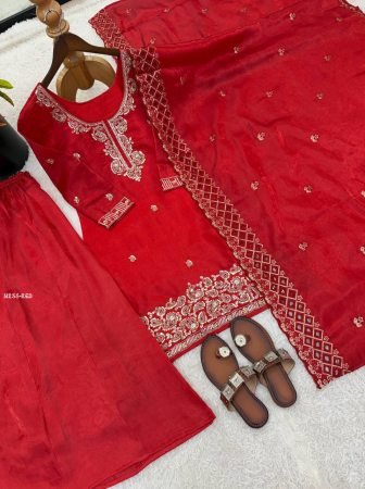 Karvachauth  Special Red Palazzo Suit Set With Embroidered Dupatta