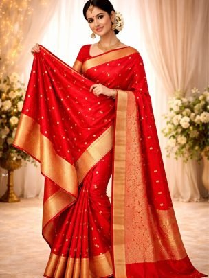Karwachauth Speical Sofy Cotton Silk Red Saree 