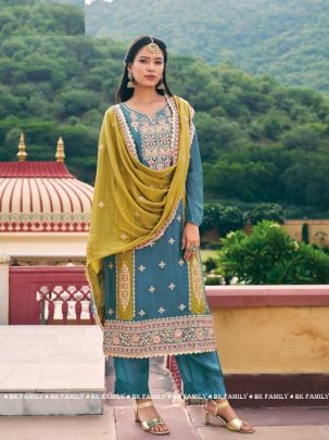 Kavya Real Chinon Three Piece Embroidered Party Wear Suits with Pant