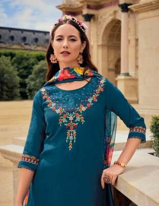 Khawaish Handwork Rama Viscose Silk Kurtis With Afghani Style Bottom