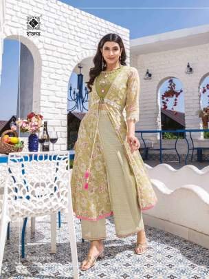 Kiana Brand Present Beautiful Three Piece Crop Top Kurtis Set