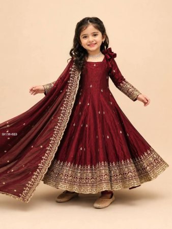 Kids Ethnic Gown with Heavy Embroidery And Dupatta
