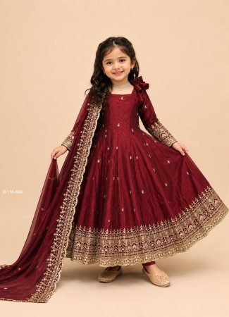 Kids Ethnic Gown with Heavy Embroidery And Dupatta