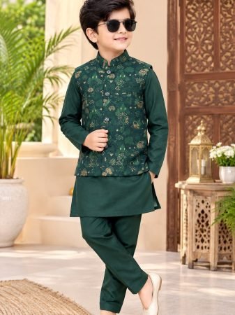 Wedding Wear Green Kurta Set For Kids