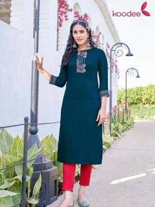Koodee Brand Raas Vol 1 Classic Work Rayon Kurtis Cataloge