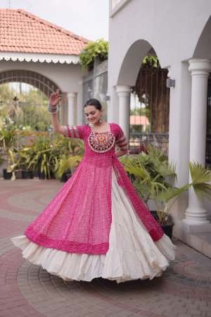 Kora Cotton Fabric Pink Colour Navratri Lehenga