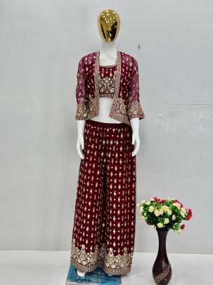Koti Blouse Palazzo With Georgette Embroidered Sequence Work