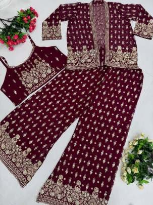 Koti Blouse Palazzo With Georgette Embroidered Sequence Work
